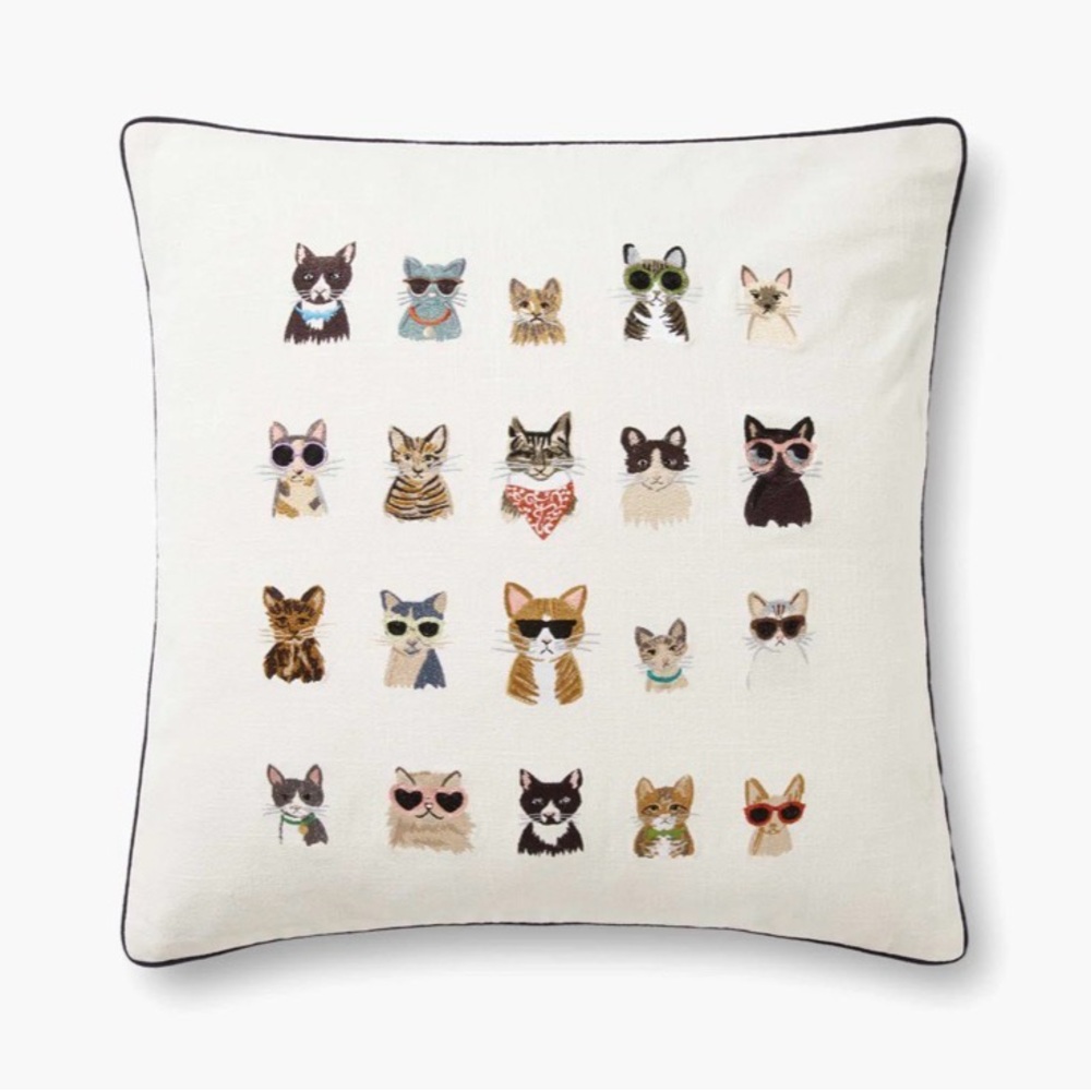 Rifle Paper Co Embroidered 22” Cat Pillow (Cover&Insert Included)